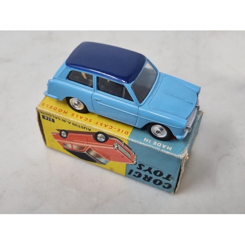 1305 - A boxed Corgi Toys No.216 two-tone blue Austin A40 Saloon, Nr M-M, box Ex