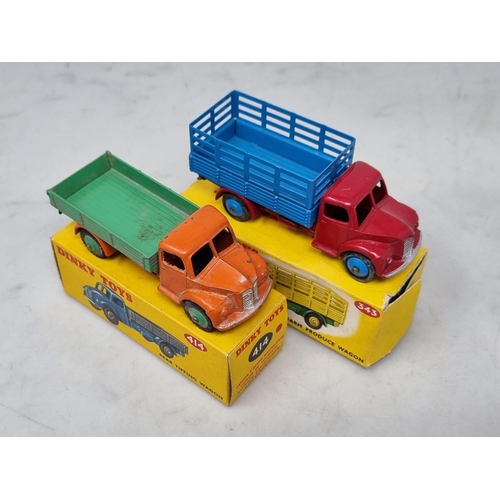 1322 - A boxed Dinky Toys No.414 green and orange Rear Tipping Wagon, VG, box Ex plus, and a boxed No.343 b... 