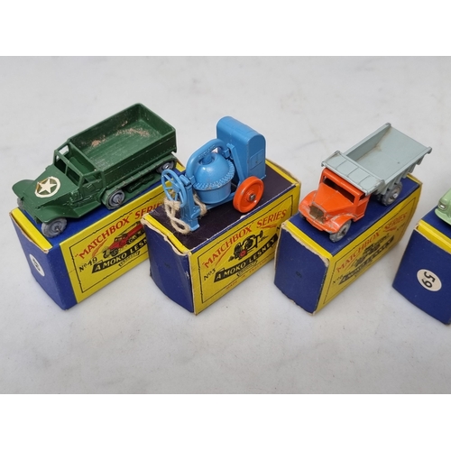 1326 - Five boxed Lesney Matchbox Models including No.6 Tipper Lorry, No.3 Cement Mixer, No.16 Trailer, No.... 