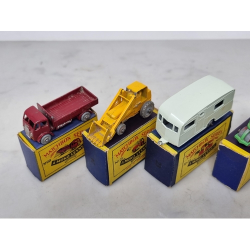 1327 - Five boxed Lesney Matchbox Models including No.1 Roller, No.4 Tractor, No.20 Lorry, No.23 Caravan an... 