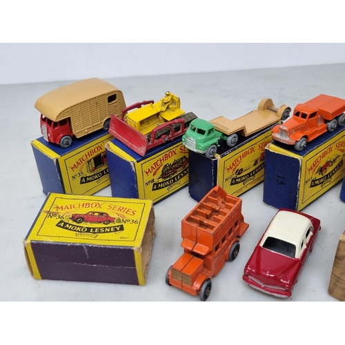 1328 - Seven boxed Lesney Matchbox Models including No.12 Land Rover (box flap missing), No.40 Lorry, No.18... 