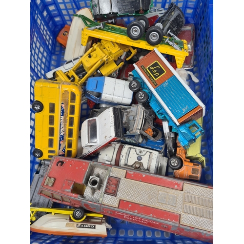 1330 - Two boxes of play worn diecast Models including Corgi, Matchbox and Siku, etc.