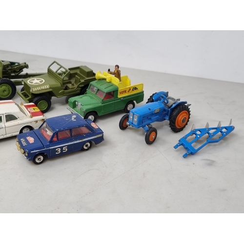 1333 - A collection of unboxed Corgi and Dinky Toys including Fordson Super Major Tractor and Plough, James... 