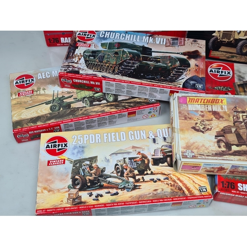 1351 - Eight Airfix plastic Military Vehicle Kits and two boxed Revell Military Vehicles