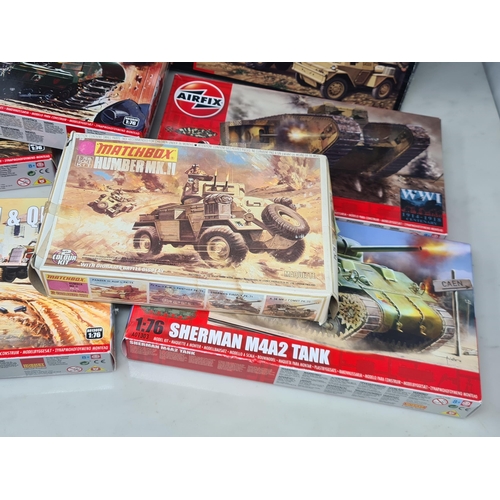 1351 - Eight Airfix plastic Military Vehicle Kits and two boxed Revell Military Vehicles