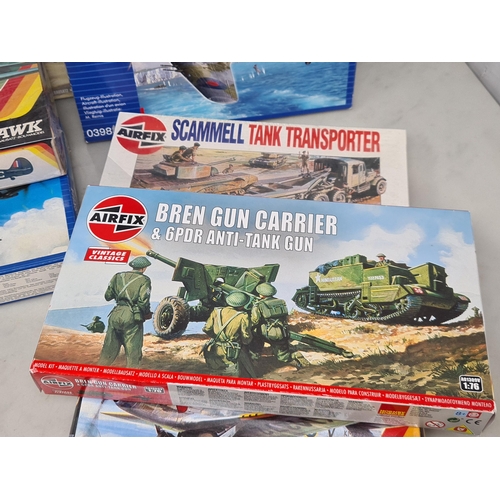 1352 - Twelve boxed Airfix, Revell and Matchbox Aircraft and Military Vehicle Kits including Avenger, Anson... 