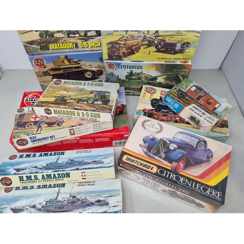 1354 - Twenty two boxed Airfix, Revell and Matchbox plastic Kits of Ships and Vehicles