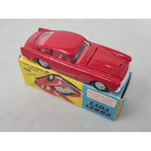 1384 - A boxed Corgi Toys No.218 red Aston Martin DB4, M, box Ex