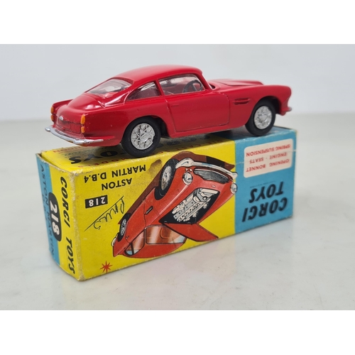 1384 - A boxed Corgi Toys No.218 red Aston Martin DB4, M, box Ex