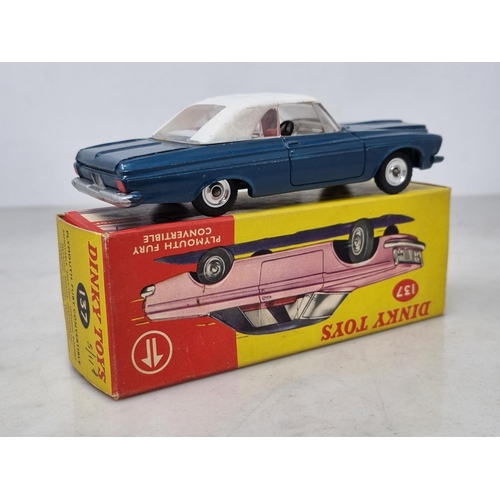 1245 - A boxed Dinky Toys No.137 dark blue Plymouth Fury Convertible, Nr M-M, box Ex