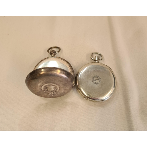 152 - A silver cased open faced Pocket Watch the white enamel dial with roman numerals and subsidiary dial... 