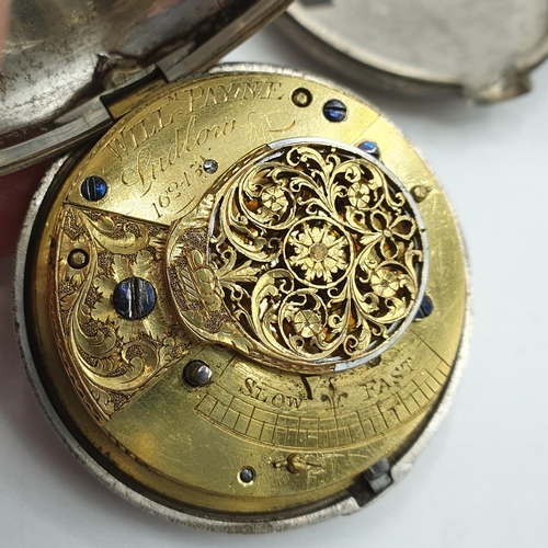 157 - A Georgian silver pair cased Pocket Watch the white enamel dial with arabic numerals by WILL PAYNE, ... 