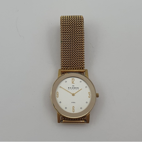 160 - A lady's Skagen Denmark quartz Wristwatch the brushed steel dial with arabic numerals at quarters th... 