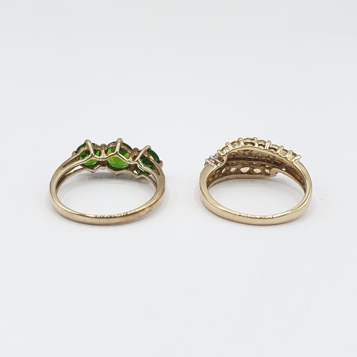 172 - A Diopside three stone Ring claw-set round stones in 9ct gold, ring size K 1/2, approx 1.60gms and a... 