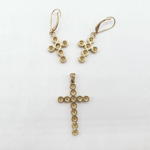 179 - A Diamond Pendant Cross illusion-set eight-cut stones in 9ct gold together with matching Ear Pendant... 