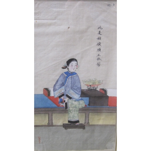 424 - CHINESE SCHOOL, 19th CENTURY. Studies of Figures, watercolour on fabric, 10 x 6 in; a set of four (4... 