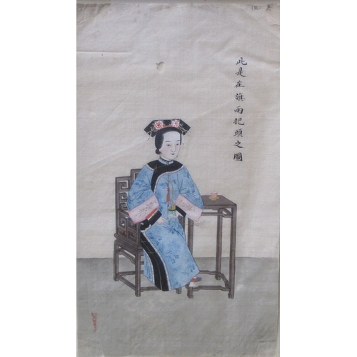 424 - CHINESE SCHOOL, 19th CENTURY. Studies of Figures, watercolour on fabric, 10 x 6 in; a set of four (4... 