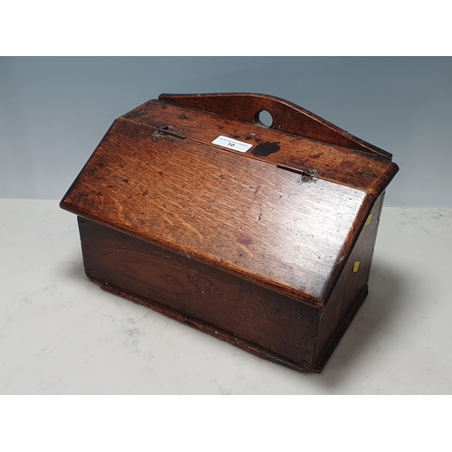 10 - An antique oak Candle Box with sloping lid 1ft 2in W x 9in H (R3)