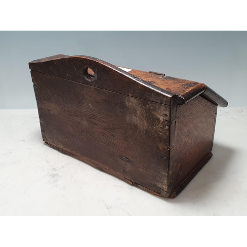 10 - An antique oak Candle Box with sloping lid 1ft 2in W x 9in H (R3)