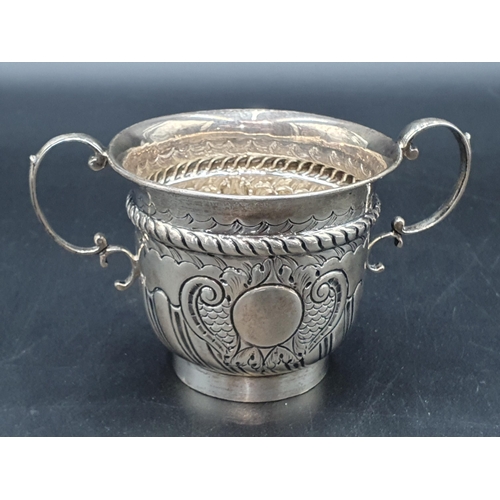 106 - An Edward VII silver two handled Bowl with scroll and gadroon embossing, Birmingham 1903, 110gms