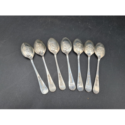 128 - Seven Elizabeth II silver Teaspoons with various pattern backs, Sheffield 1977