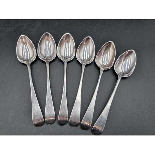 144 - A set of six George III silver Teaspoons, old English pattern engraved initials London 1807