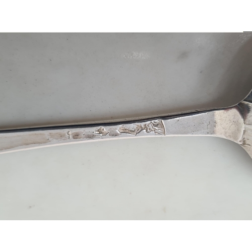 145 - A Georgian silver bottom marked Table Spoon Hanoverian pattern engraved initials and date 1767, and ... 