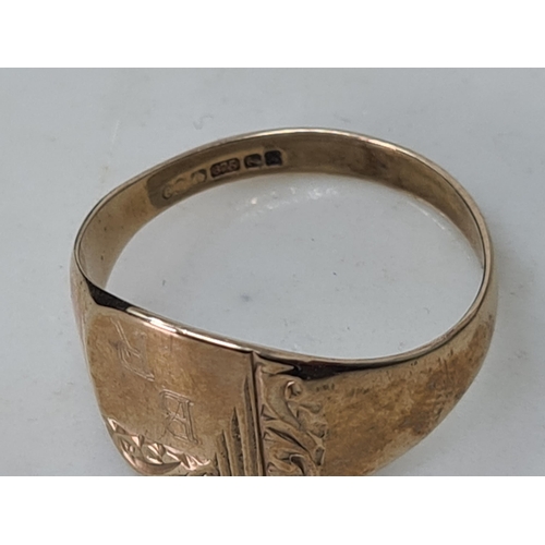 150 - A 9ct gold Signet Ring engraved initials