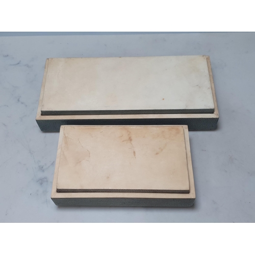 29 - Two shagreen covered rectangular Boxes 10 1/2 in W and 7 1/4in W (Cab)