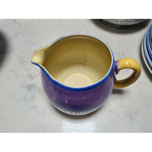 313 - A Shelley part Tea Service with drip glaze design in blue, mauve, and grey glazes, including Teapot ... 