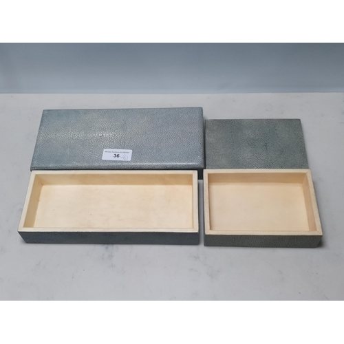 36 - Two shagreen covered rectangular Boxes 11 3/4in and 6 1/4in W (Cab)