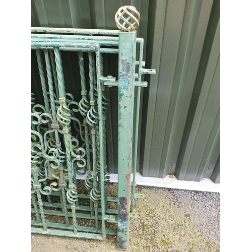 394 - Four green painted wrought iron Garden Gates and Posts 5ft 11in W x 3ft 6in H