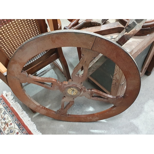 399 - An antique oak cased Waywiser Measuring Wheel, with circular brass and metal dial, and turned handle... 