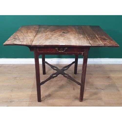 6 - An antique mahogany Pembroke Table with single fitted drawer, raised on chamfered supports united by... 