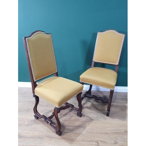 678 - A pair of oak framed Chairs with gold upholstery (R10)