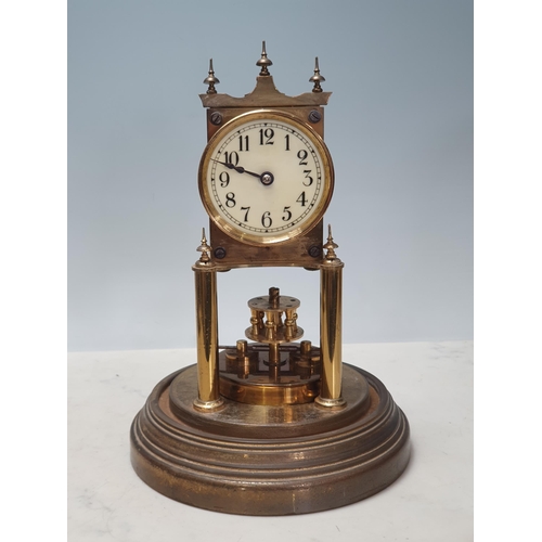 690 - A brass Mantle Clock on brass base under glass dome, 11in H, (R9)