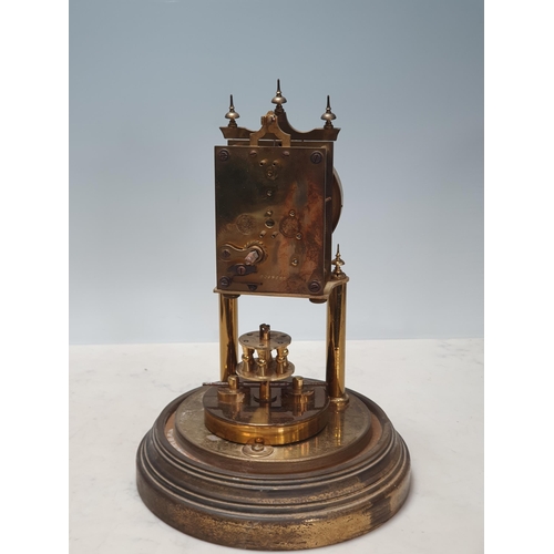 690 - A brass Mantle Clock on brass base under glass dome, 11in H, (R9)