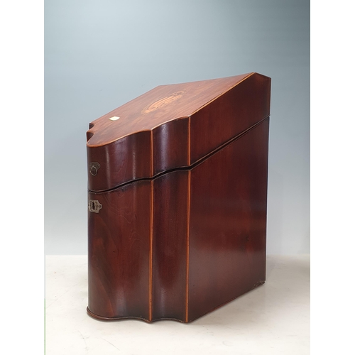 692 - A mahogany Knife Box with inlaid shell motif and boxwood stringing, converted into a stationary cabi... 