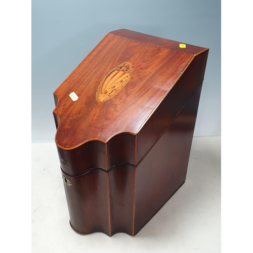 692 - A mahogany Knife Box with inlaid shell motif and boxwood stringing, converted into a stationary cabi... 