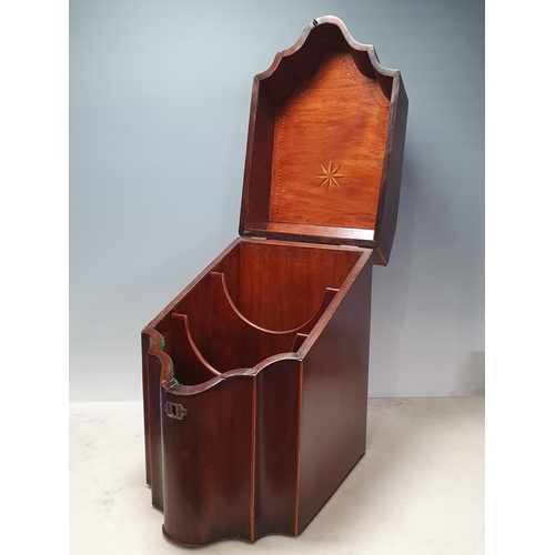 692 - A mahogany Knife Box with inlaid shell motif and boxwood stringing, converted into a stationary cabi... 