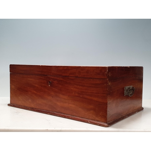 693 - A hardwood Stationery Box with pair of carry handles, fitted letter rack to underside of lid, 6in H ... 