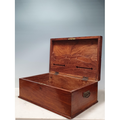 693 - A hardwood Stationery Box with pair of carry handles, fitted letter rack to underside of lid, 6in H ... 