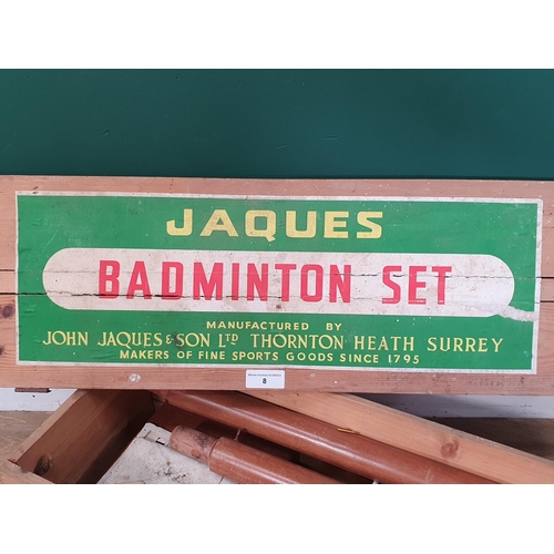 8 - A Jaques' Badminton Set in wooden carry case (no raquets) (R3)