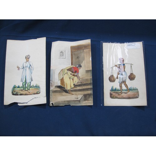 444 - INDIAN SCHOOL, 19th CENTURY. Four Studies of Indian Figures, watercolour, unframed, each 9 1/2 x 6 i... 