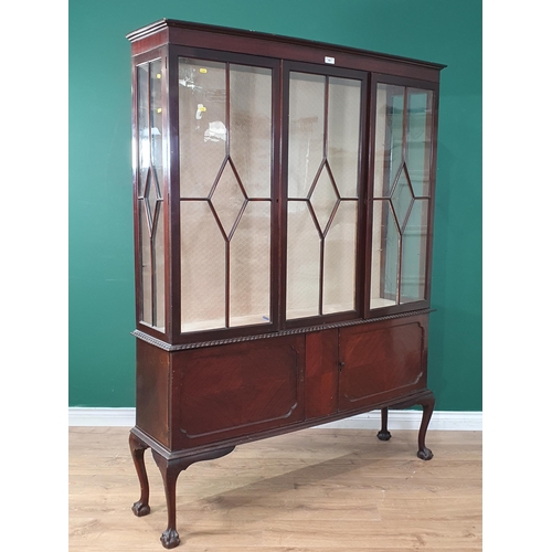 483 - A mahogany veneered Display Cabinet fitted pair of glazed doors above pair of cupboard doors 6ft H x... 