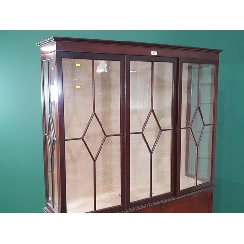 483 - A mahogany veneered Display Cabinet fitted pair of glazed doors above pair of cupboard doors 6ft H x... 