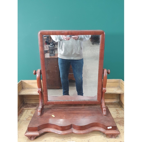 480 - A mahogany veneered Dressing Mirror on shaped support, 2ft 2