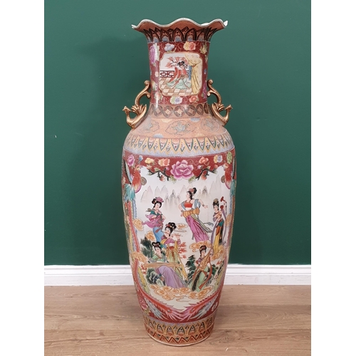 1 - A large Japanese floor standing Baluster Vase with reserves of geisha girls amongst exotic flowers a... 