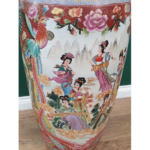 1 - A large Japanese floor standing Baluster Vase with reserves of geisha girls amongst exotic flowers a... 