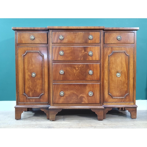 11 - A reproduction mahogany veneered Breakfront Sideboard fitted six drawers and pair of cupboard doors ... 